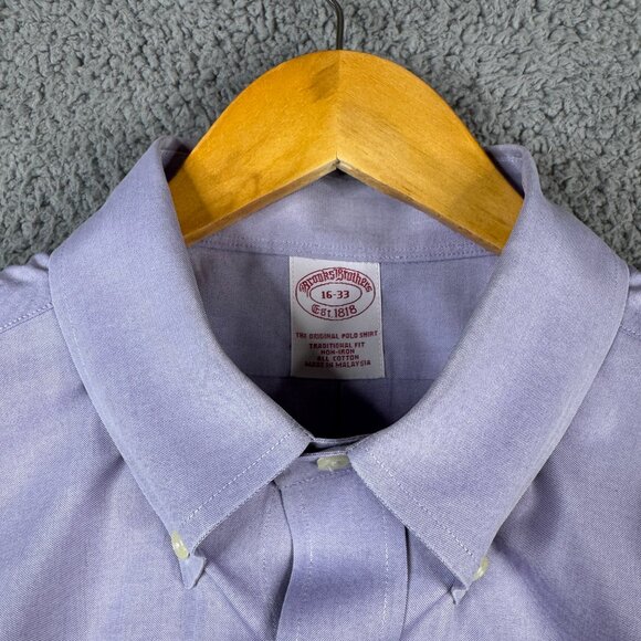 Brooks Brothers Dress Shirt Mens Size 16 33 Lilac Traditional Fit Non-Iron Cotto - Picture 8 of 13